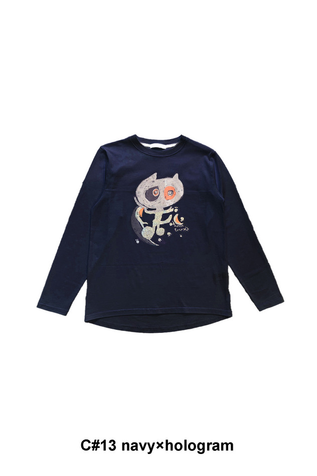 19.Cat on the moon long T-shirt 詳細画像 navy&times;hologram 1