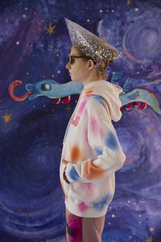 73.Kiraneko spray dye urake Hoodie 詳細画像 light blue 5