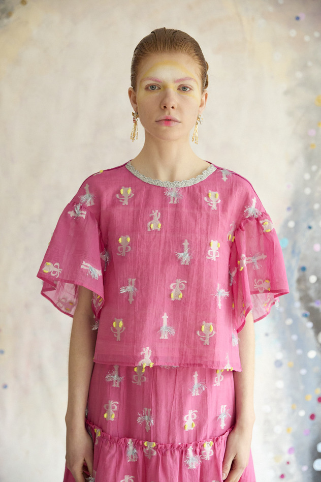 55.Cosmic Cat & Swan jersey Tops 詳細画像 cream 2