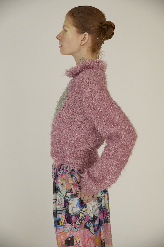 77.Lame fur Knit Tops 詳細画像 blue 8