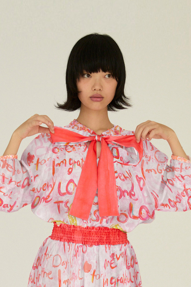 Message Print Blouse 詳細画像 pink 1